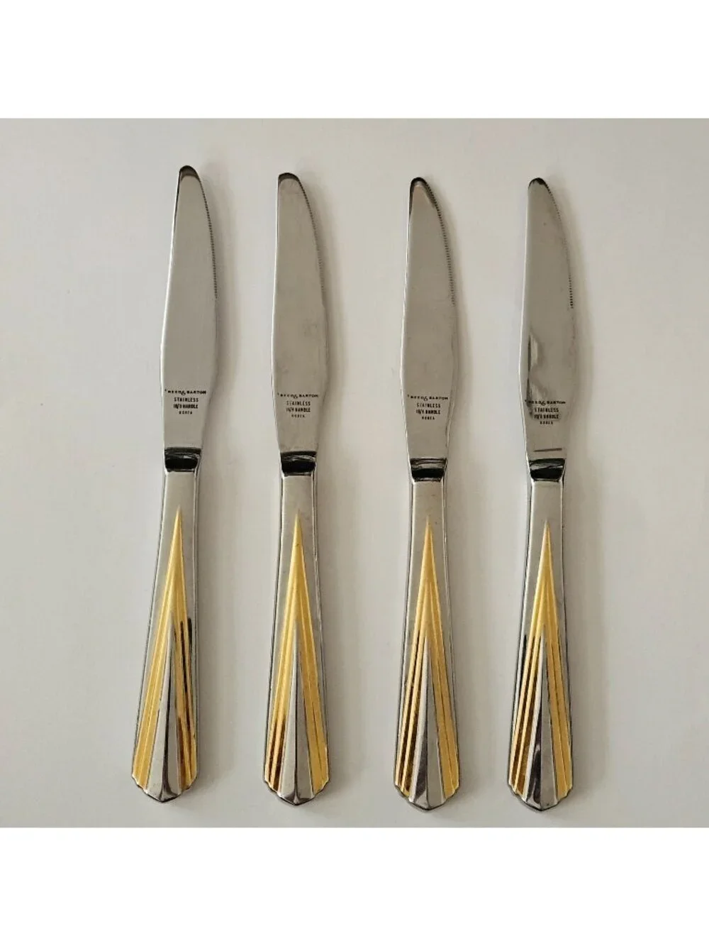 4 Knife Lot Reed & Barton Stainless 18/8 Handle Silver/Gold Tone Golden Spire